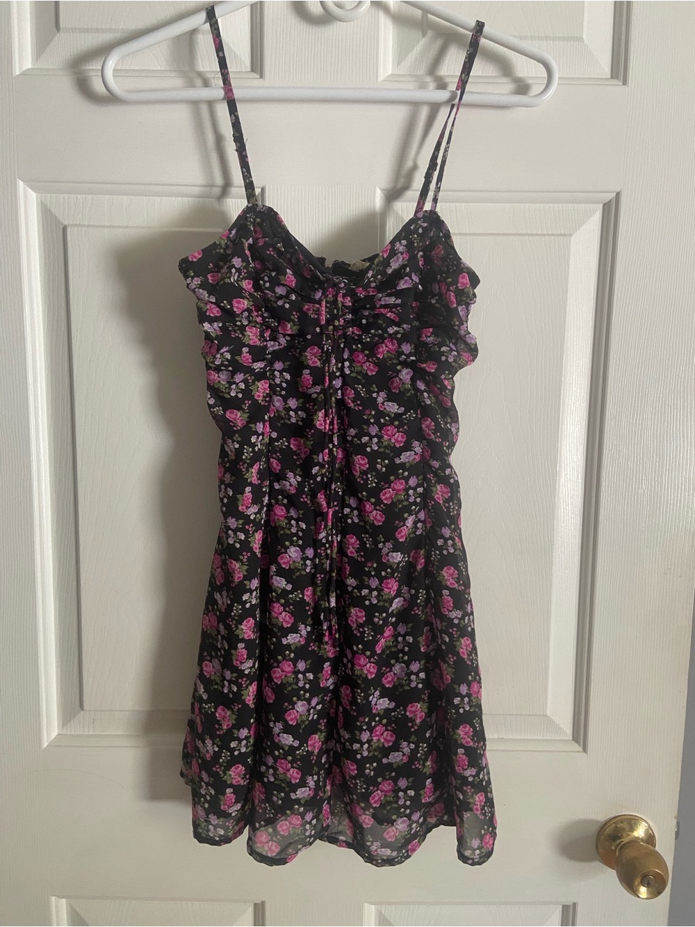 Aeropostale Black Floral Spaghetti-Strap Mini Dress